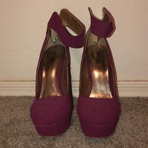 Maroon/plum platform heels with ankle strap